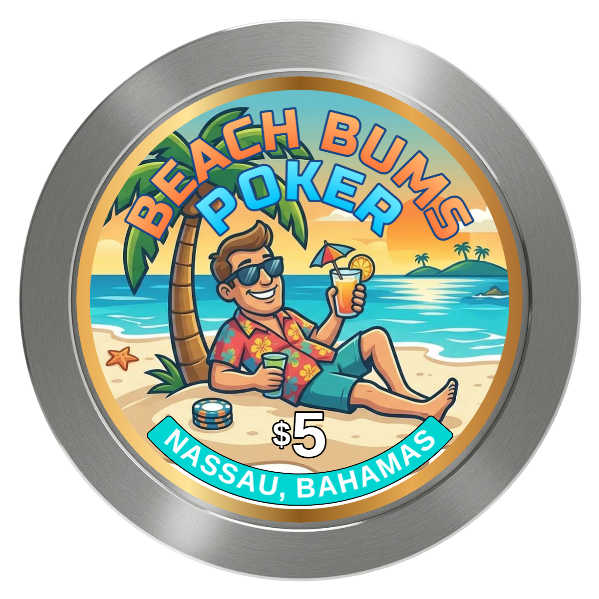 Sandy's Casino Aluminum Poker Chips - Silver - Front
