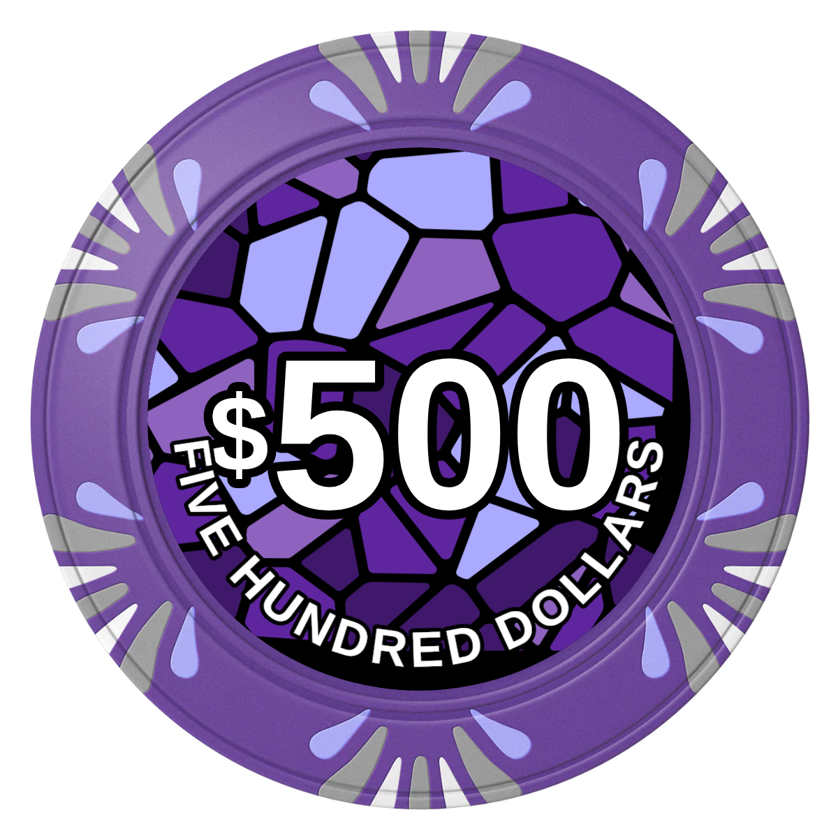 Stained Glass Clay Poker Chips - Purple / Macau / 40mm - Front