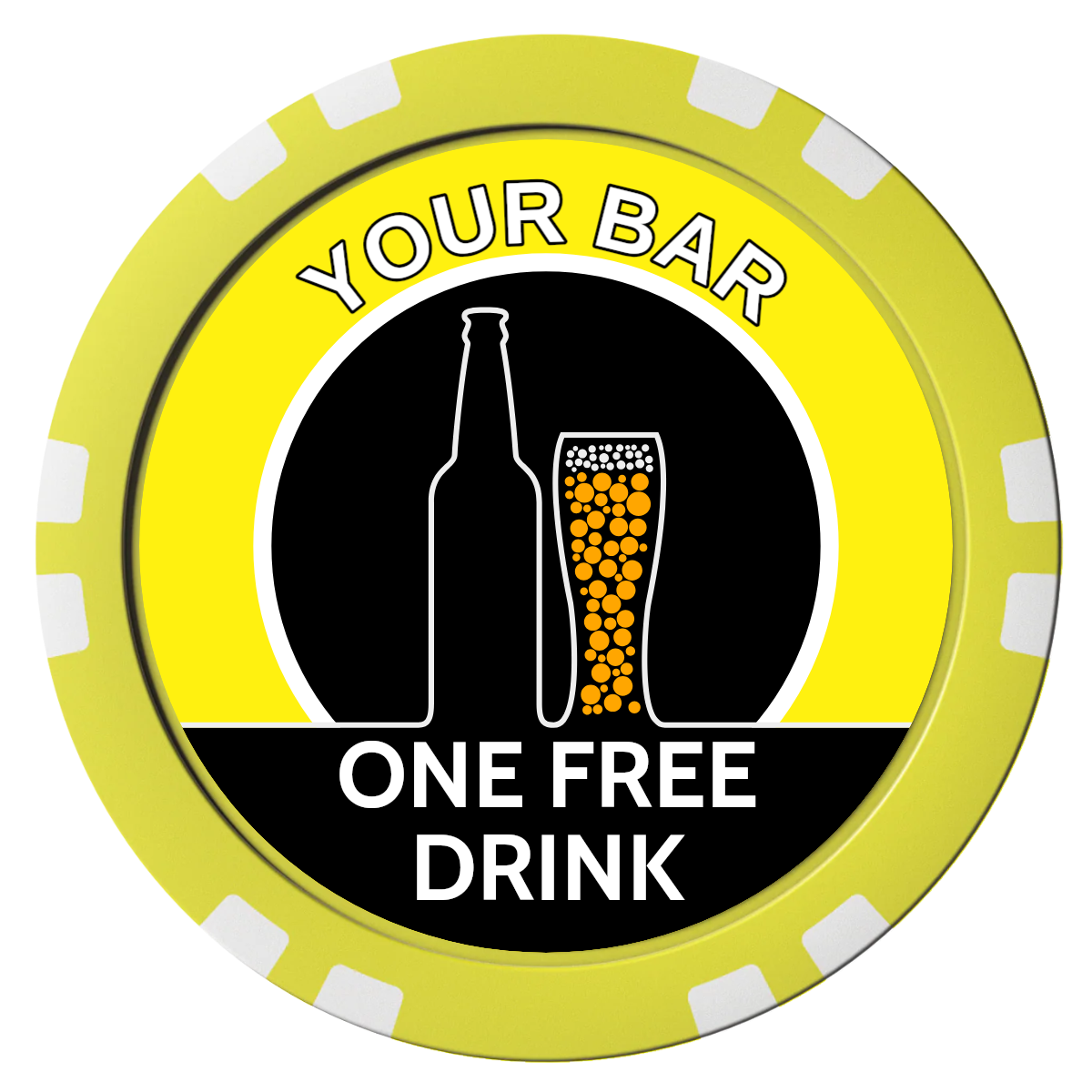 Beer and Glass Composite Poker Chips - Yellow / Double Stripe - Front