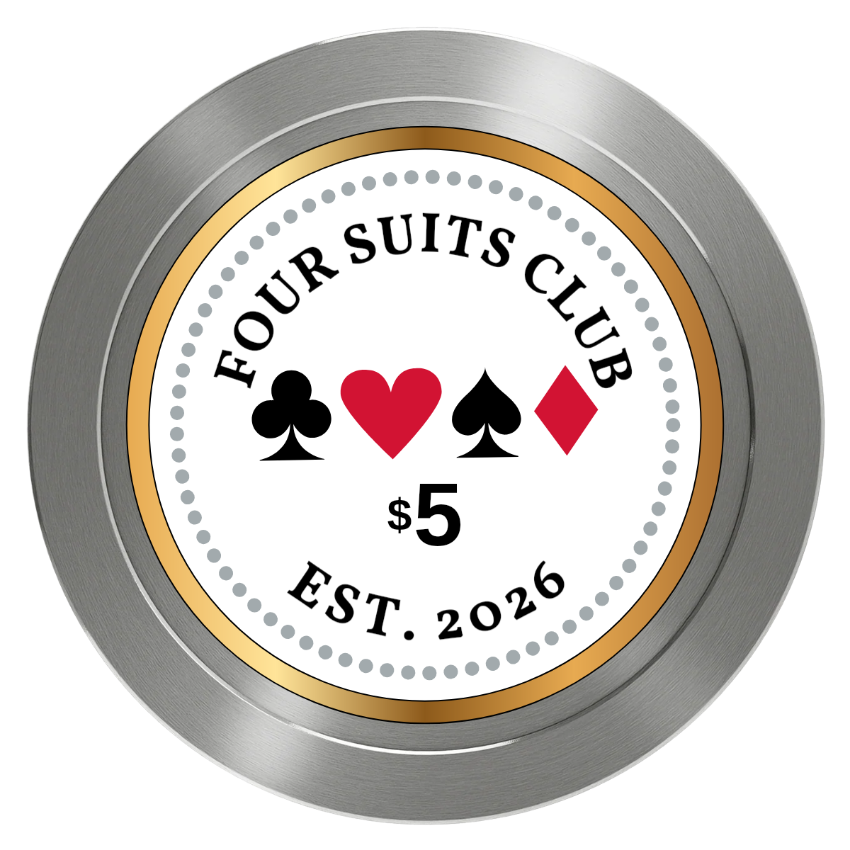 Fours Suits Club Aluminum Poker Chips - Silver - Front