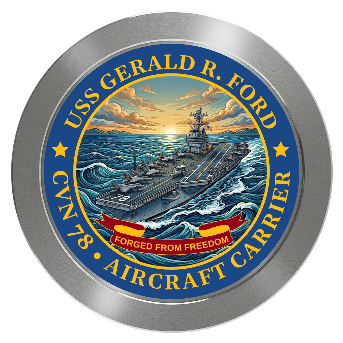 Navy USS Gerald Ford Aluminum Poker Chips - Silver - Front