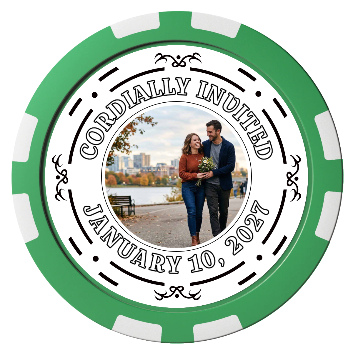 Save the Date Element Composite Poker Chips - Green / 8 Stripe - Front