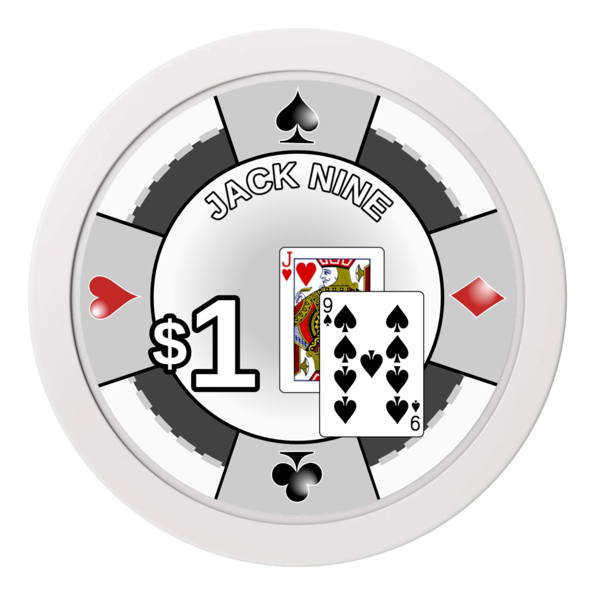 Jack Nine Card Room 2" Oversized Poker Chips - White - Front