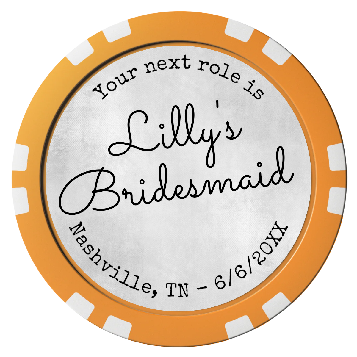 Be My Bridesmaid Simple Composite Poker Chips - Orange / Double Stripe - Front