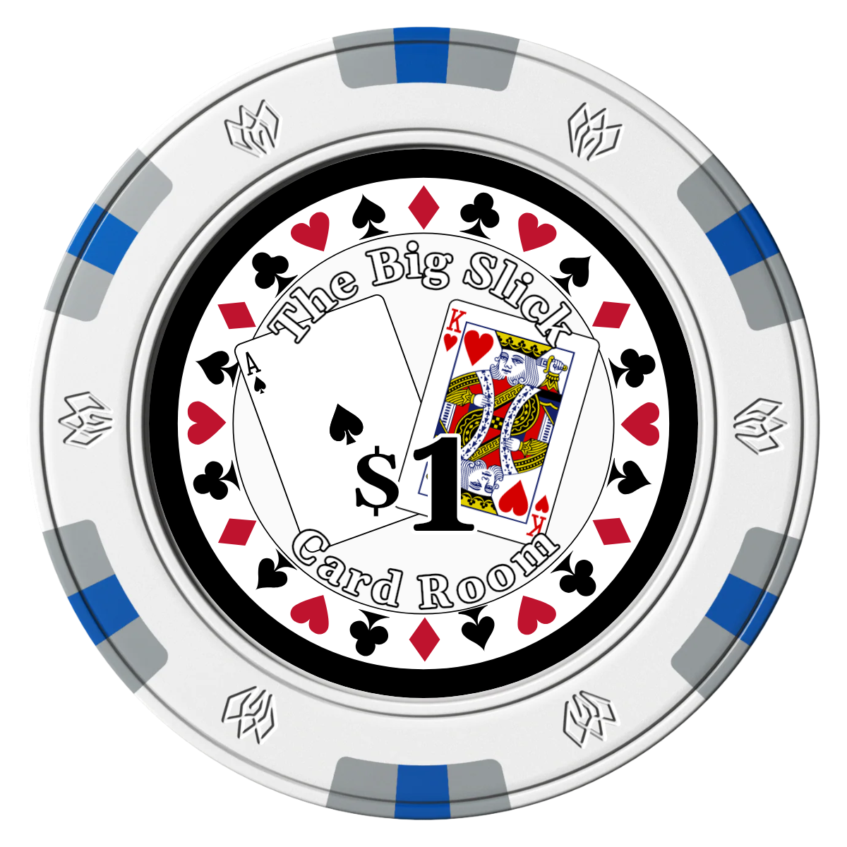 AK Big Slick Clay Poker Chips - White / 6 Spot Gem / 40mm - Front