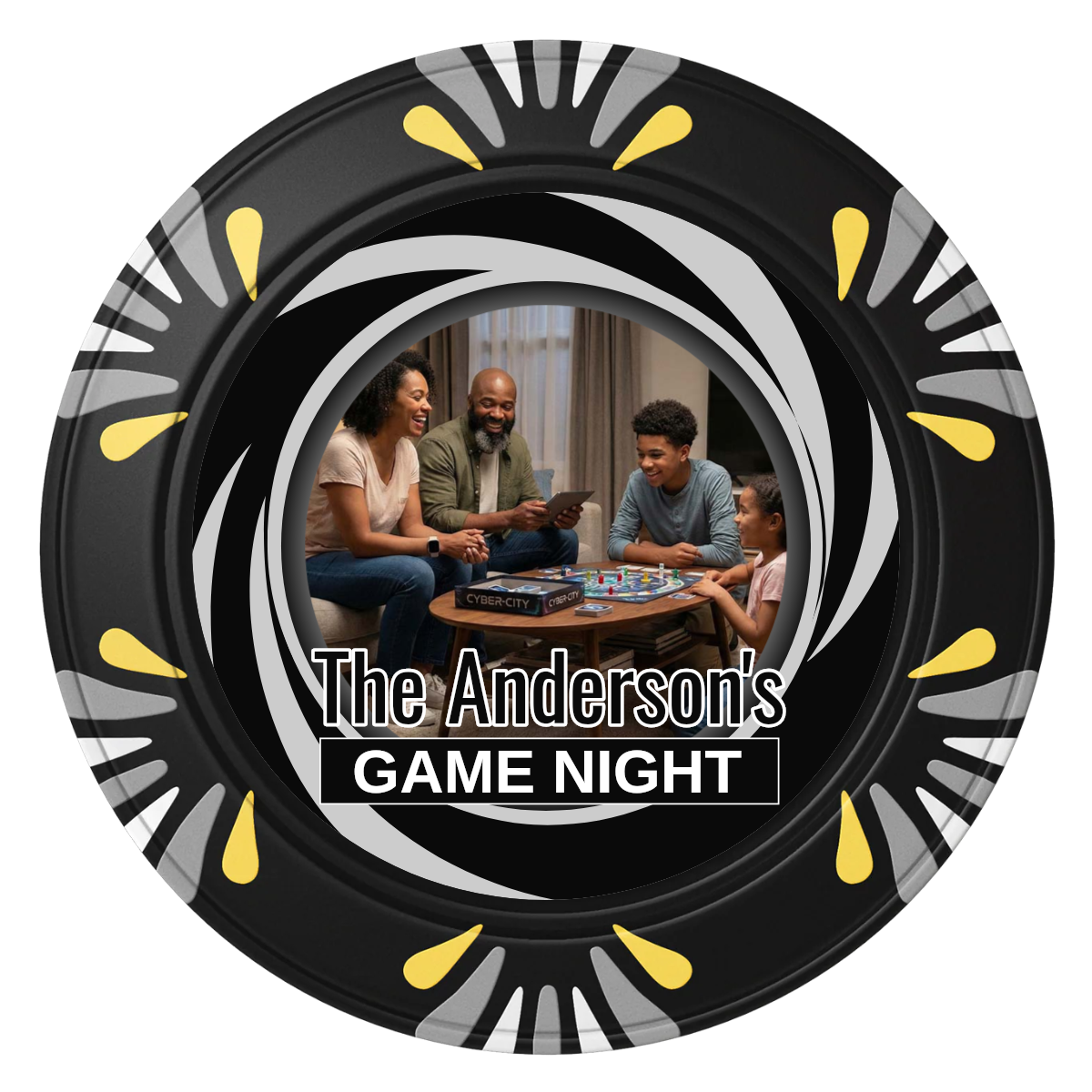 Anderson's Game Night Clay Poker Chips - Black / Macau / 40mm - Front