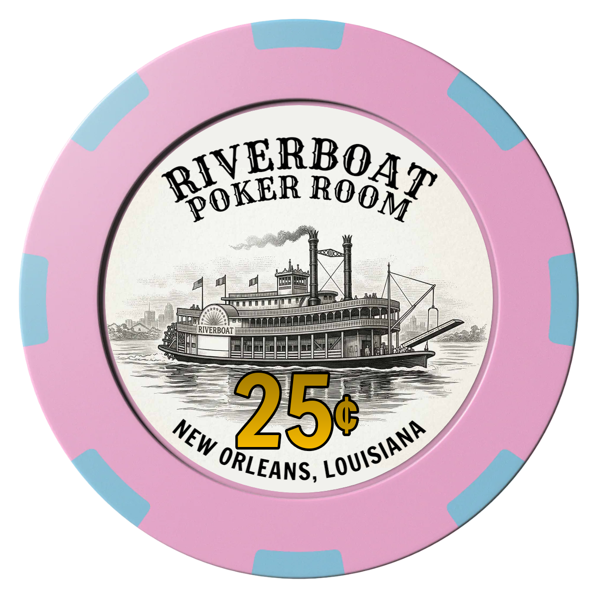 Riverboat Poker Room Clay Poker Chips - Pink / 8 Spot (2 Tone) / 40mm - Front
