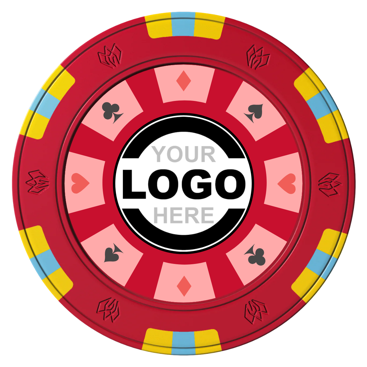 Suit 8 Your Logo Clay Poker Chips - Red / 6 Spot Gem / 40mm - Front