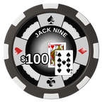 Jack Nine Card Room Magnetic Composite Poker Chips - Black / 8 Spot - Front