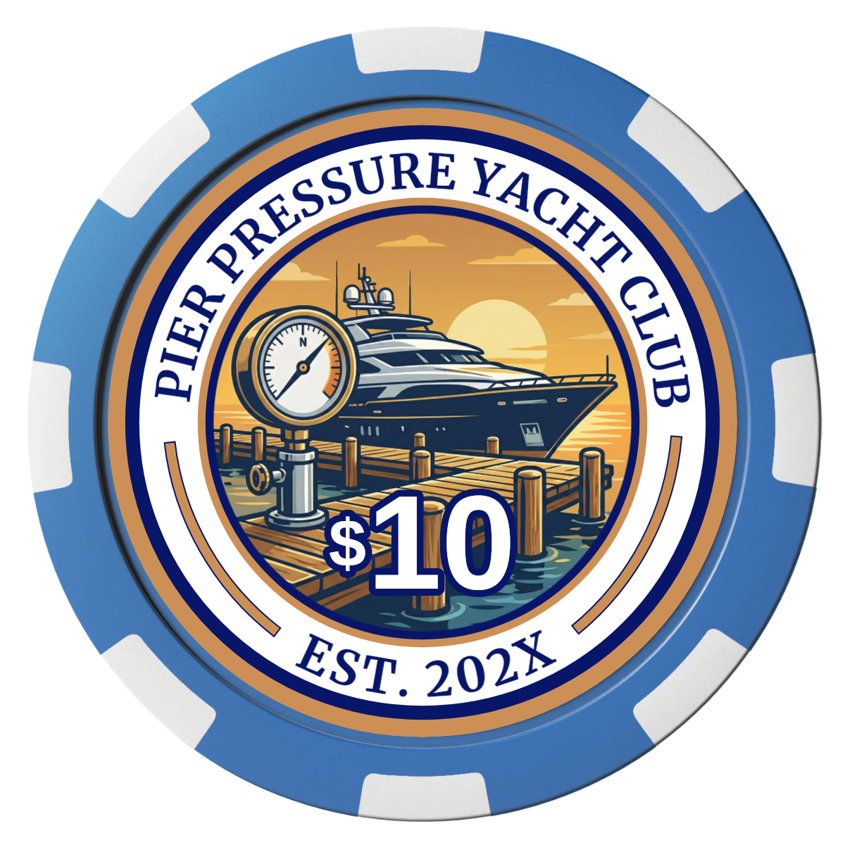 Anchor Down Card Room Magnetic Composite Poker Chips - Blue / 8 Spot - Back