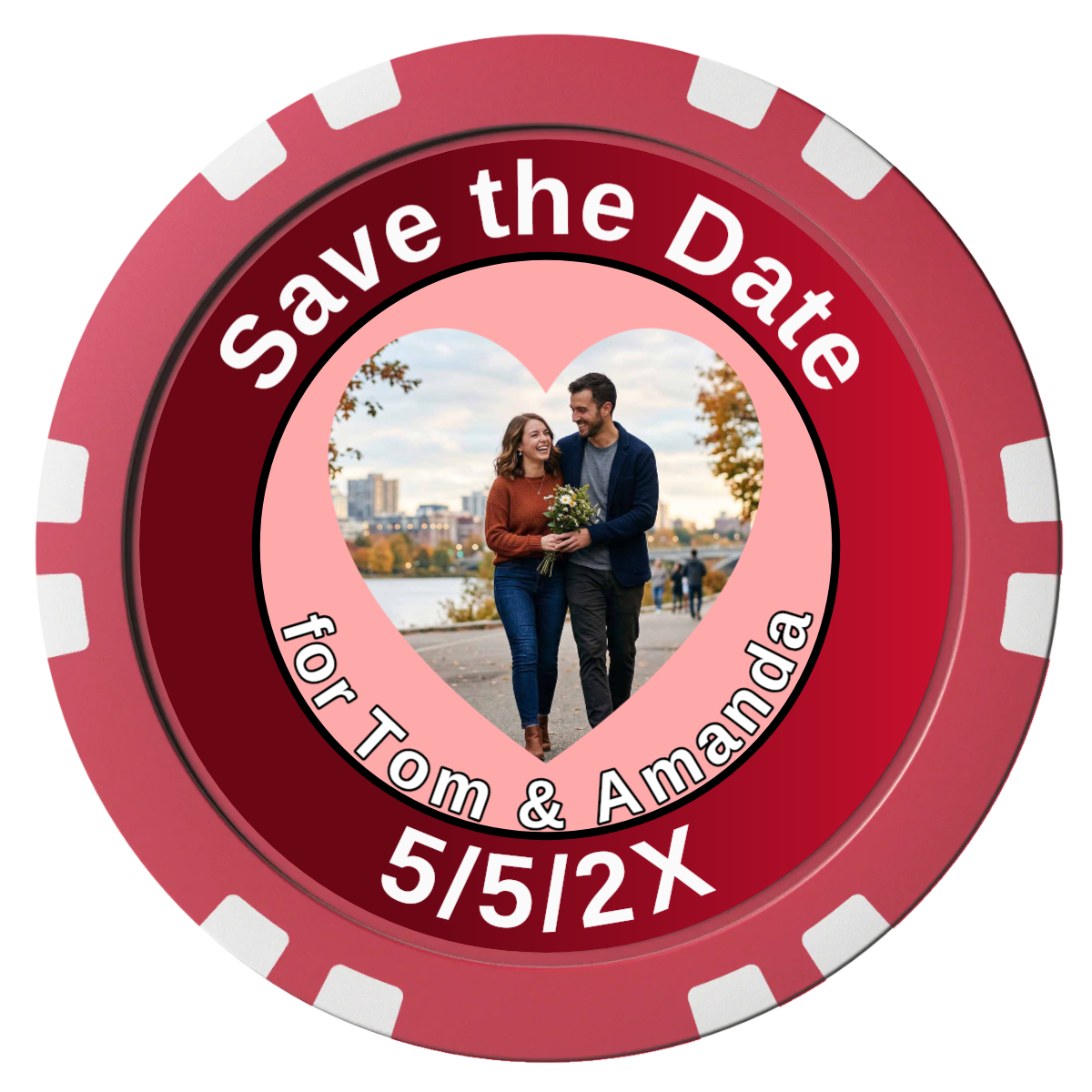 Save the Date #01 Composite Poker Chips - Red / Double Stripe - Front