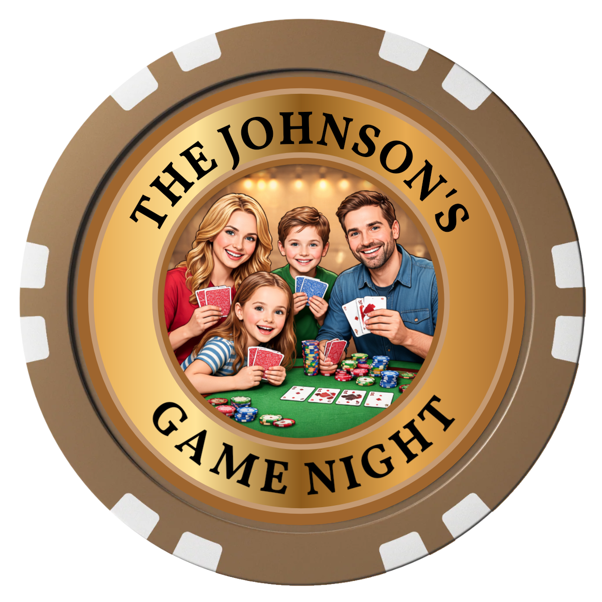 Family Game Night Composite Poker Chips - Brown / Double Stripe - Front