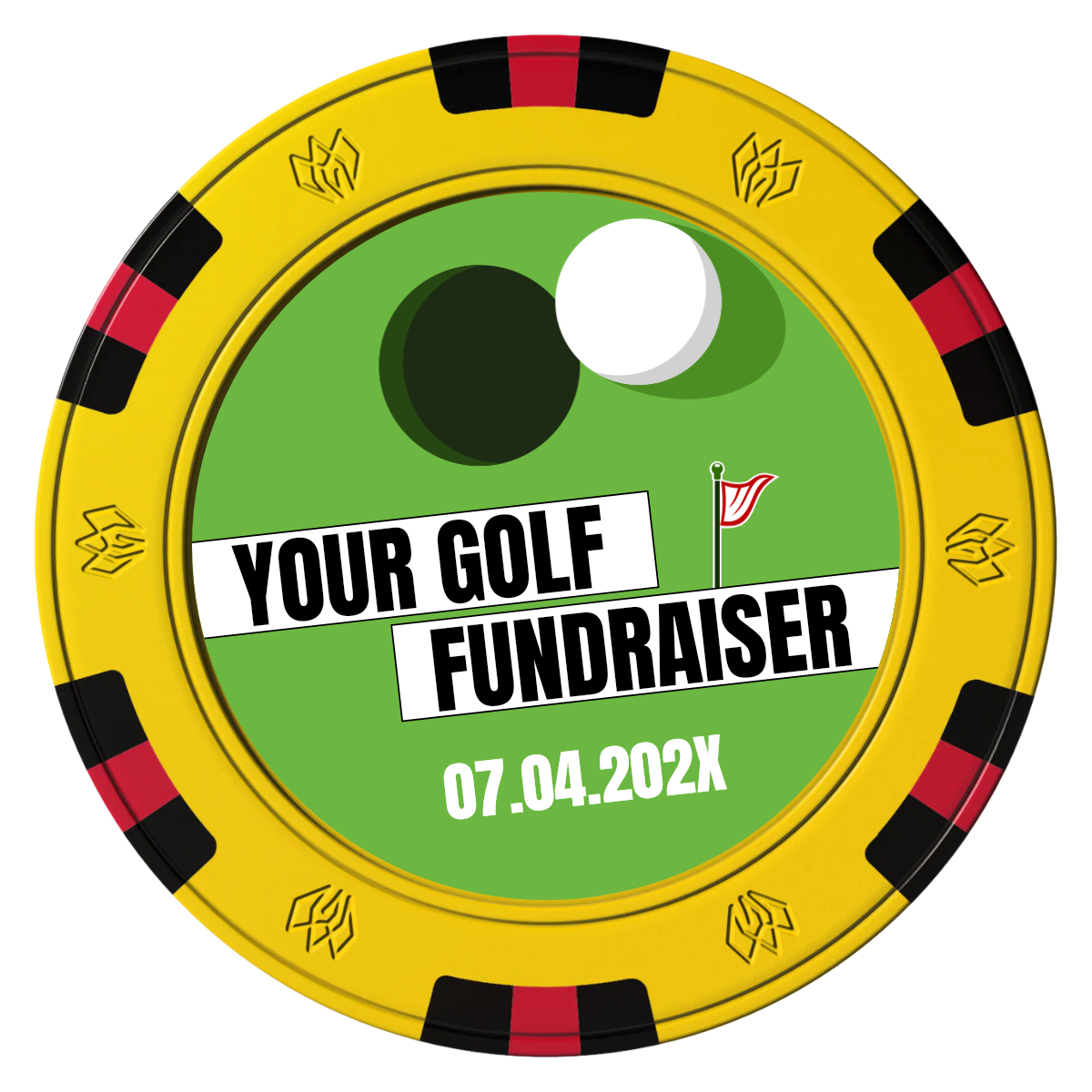 Putting Around Tournament Clay Poker Chips - Yellow / 6 Spot Gem / 40mm - Front