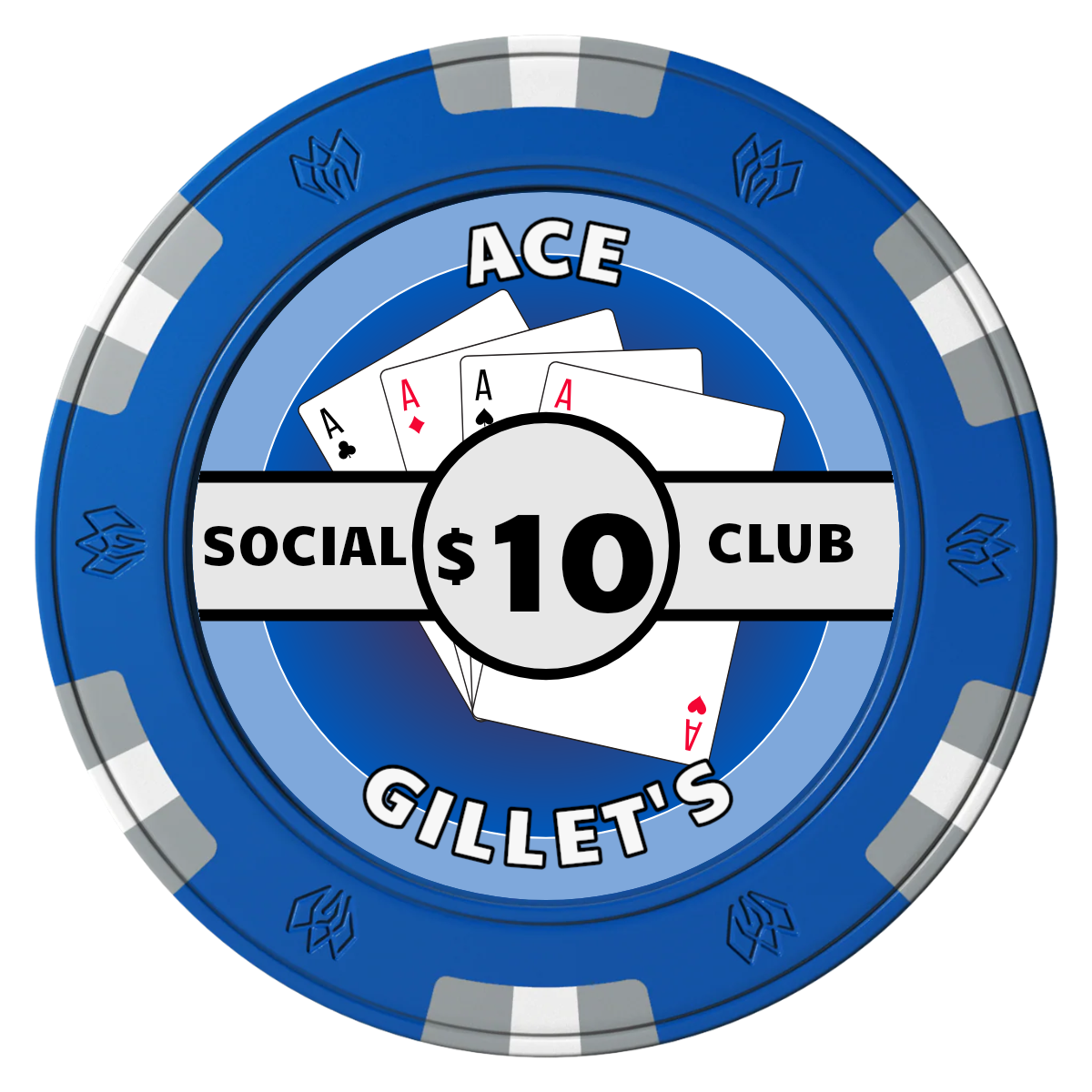 Ace Gillet's Clay Poker Chips - Blue / 6 Spot Gem / 40mm - Front