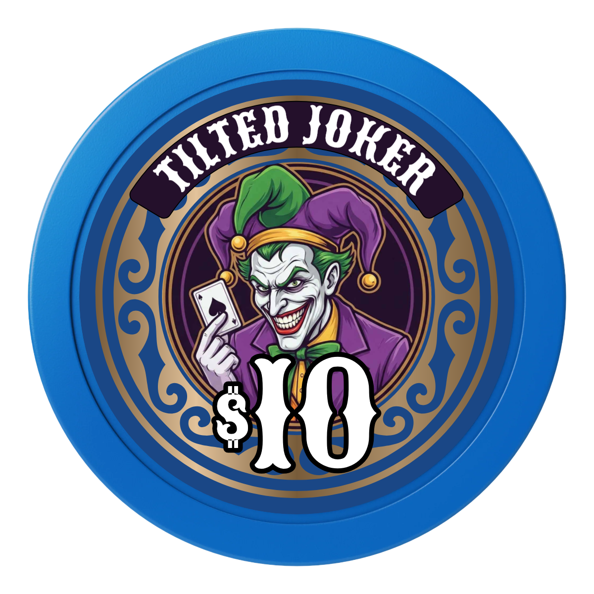 Tilted Joker 2" Oversized Poker Chips - Blue - Front