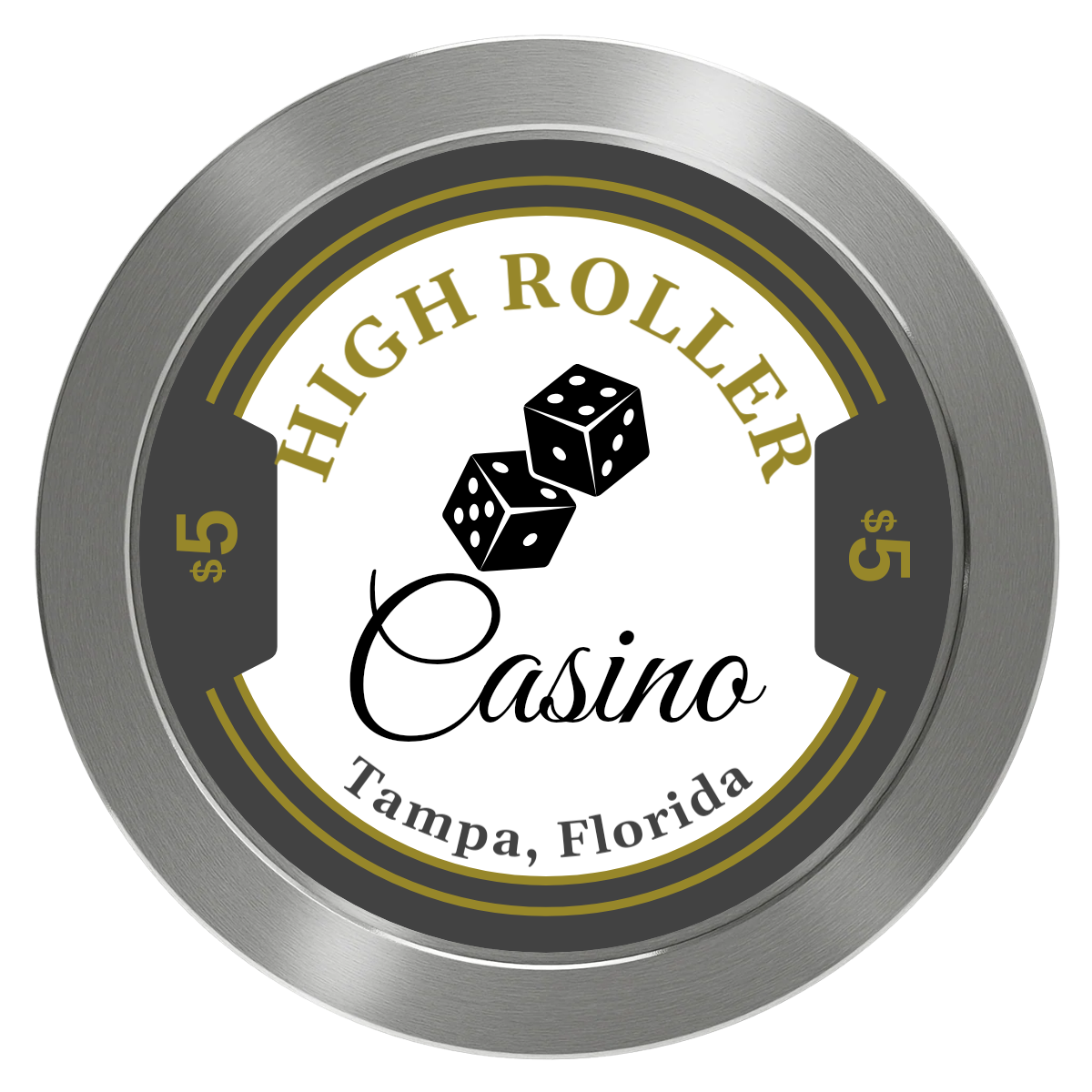 High Roller Casino Aluminum Poker Chips - Silver - Back