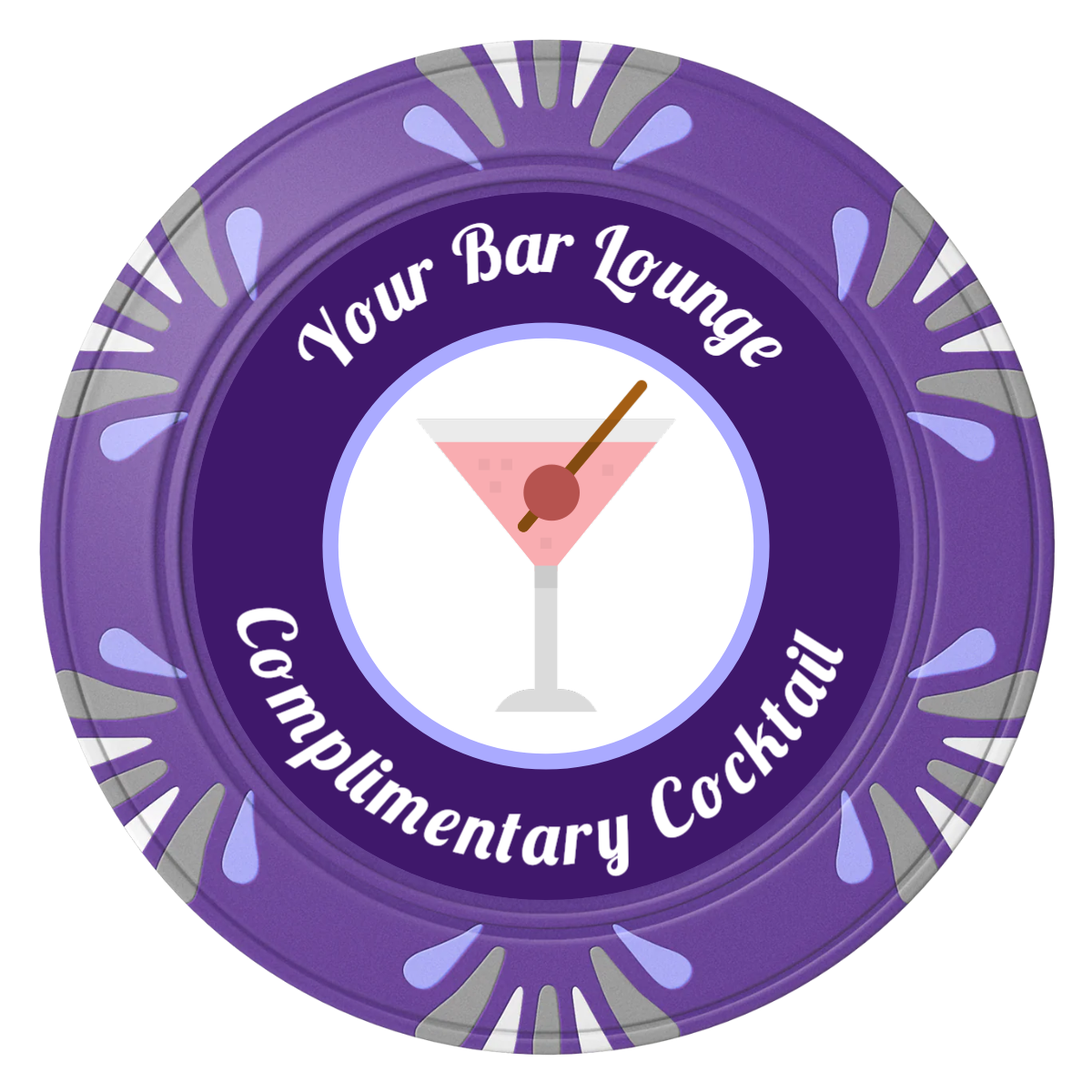 Fancy Drink Clay Poker Chips - Purple / Macau / 40mm - Front