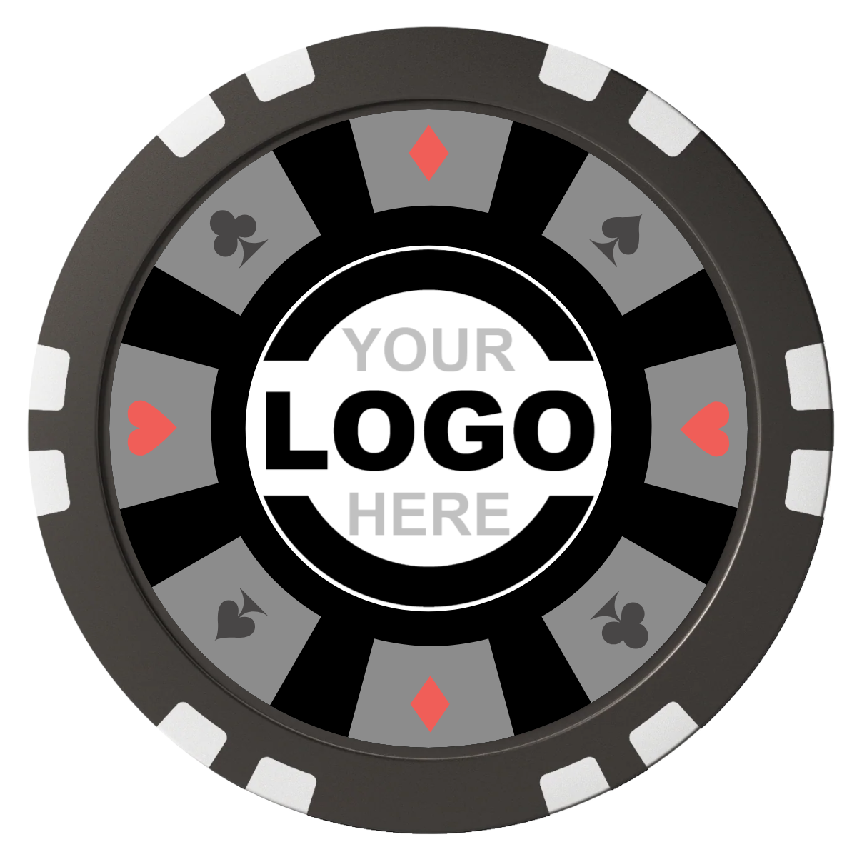 Suit 8 Your Logo Composite Poker Chips - Black / Double Stripe - Front