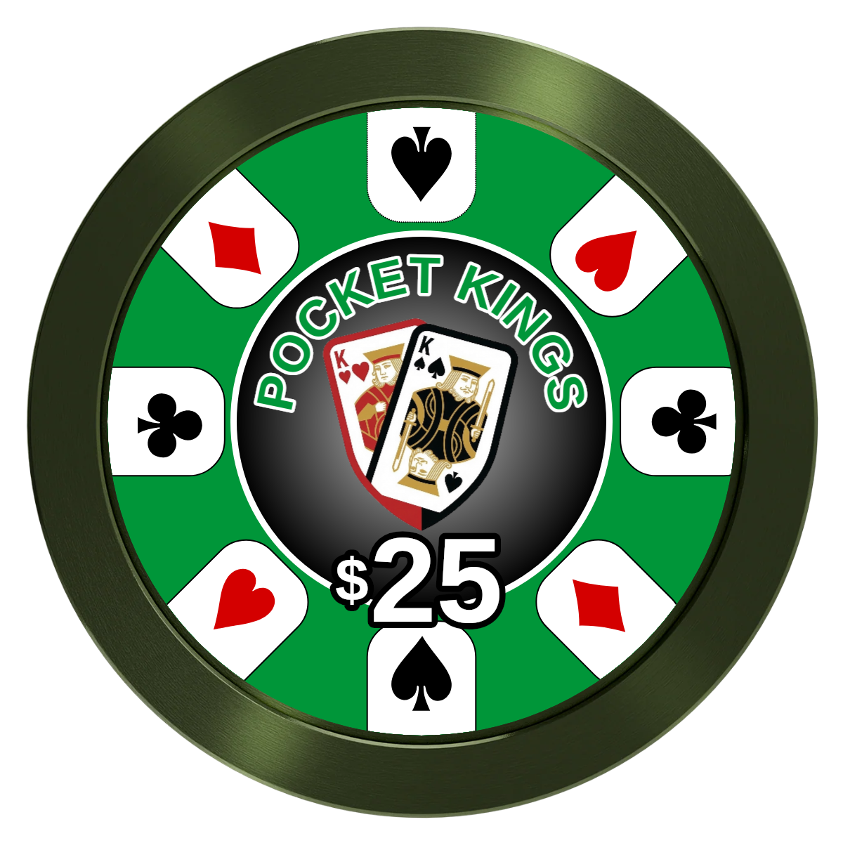 Pocket Kings Aluminum Poker Chips - Green - Front