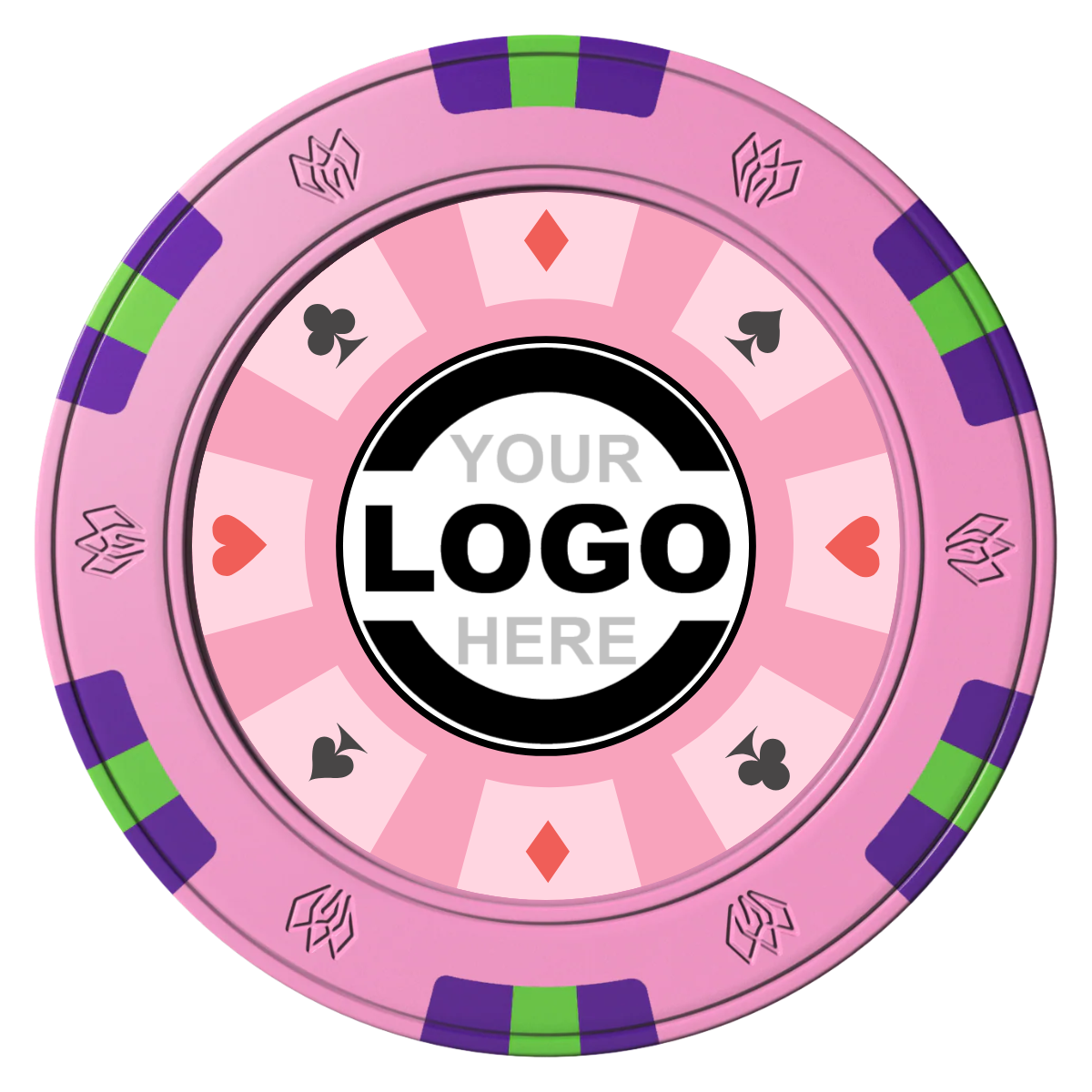 Suit 8 Your Logo Clay Poker Chips - Pink / 6 Spot Gem / 43mm - Front