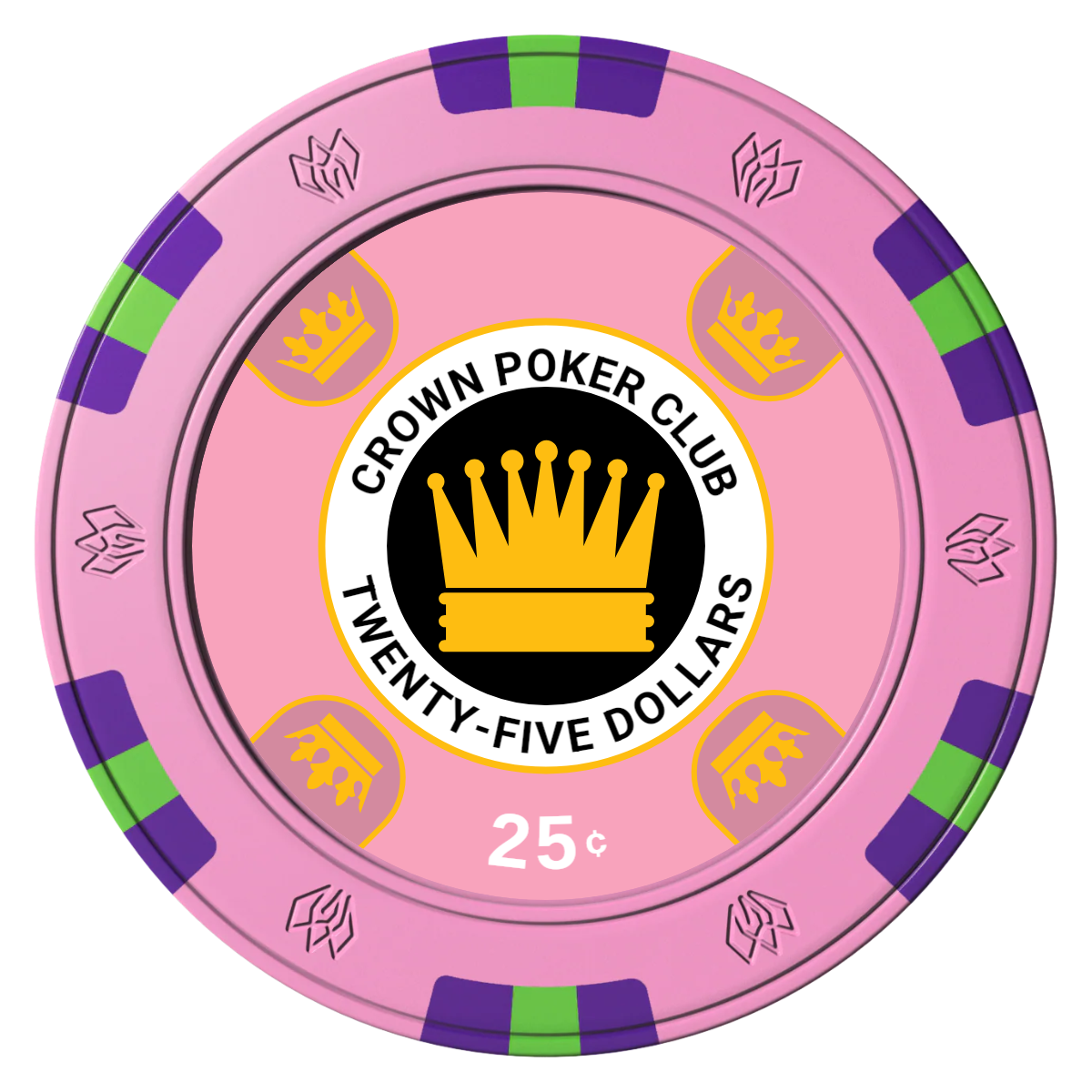 Crown Card Room Clay Poker Chips - Pink / 6 Spot Gem / 43mm - Front