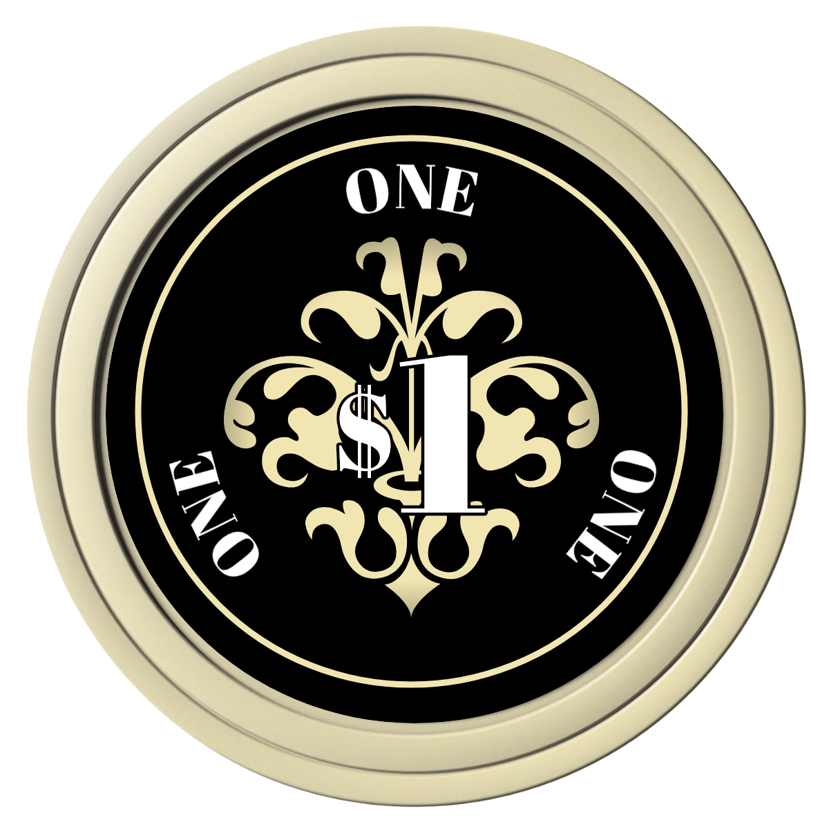 Gothic Revival Composite Poker Chips - Ivory / Solid - Front