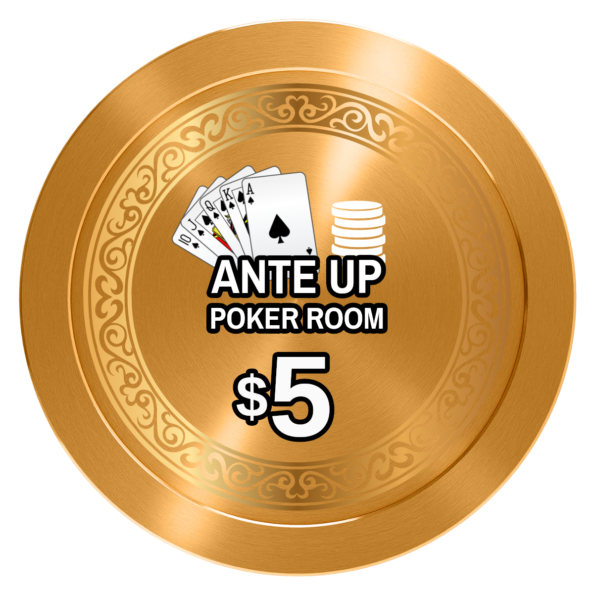 Ante Up Poker Room Aluminum Poker Chips - Gold - Front