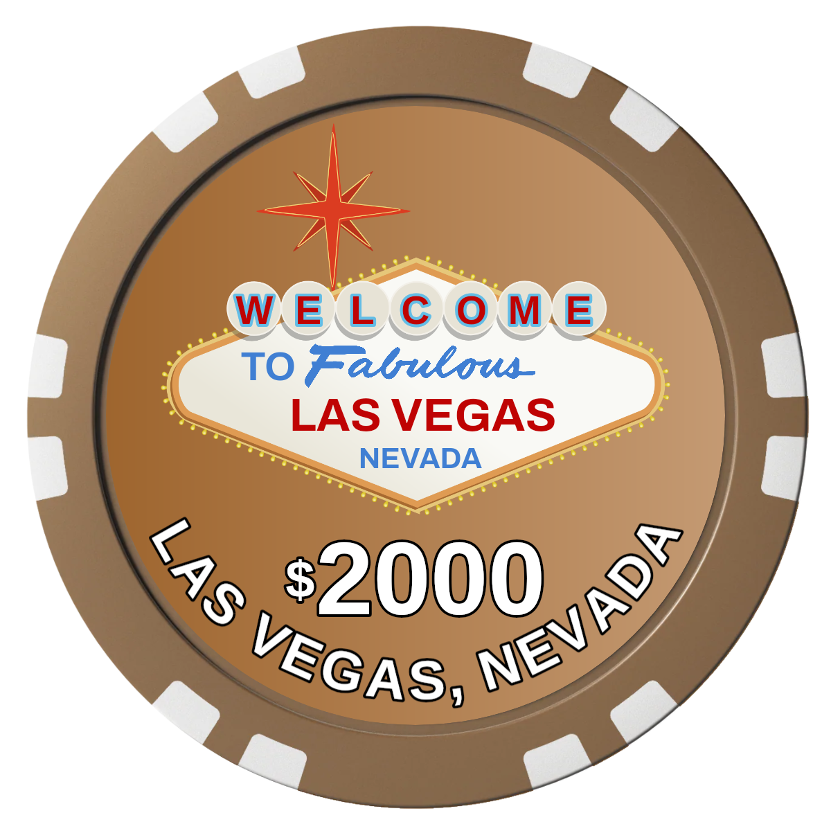 Vegas Sign Composite Poker Chips - Brown / Double Stripe - Front
