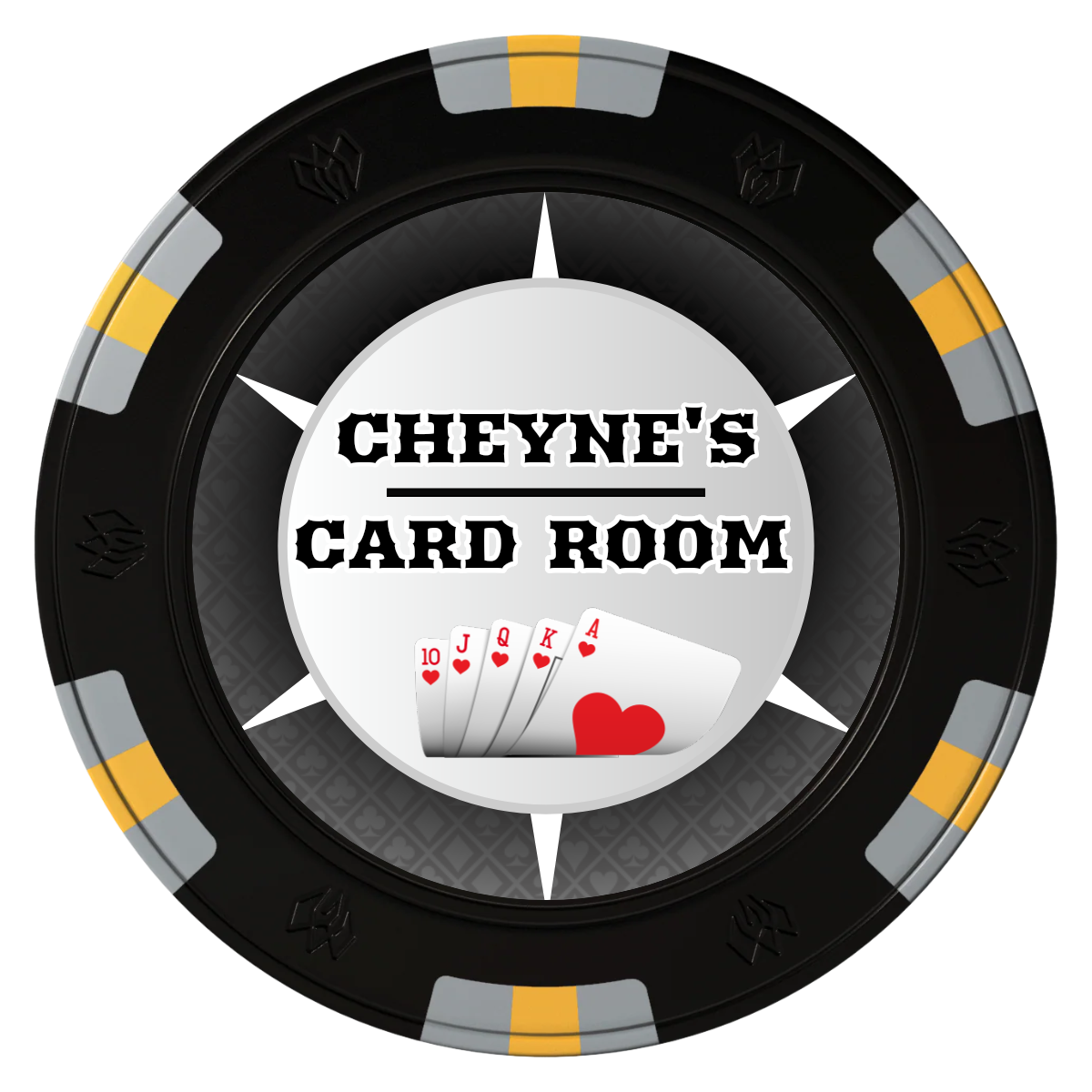 Cheyne's Card Room Clay Poker Chips - Black / 6 Spot Gem / 40mm - Front