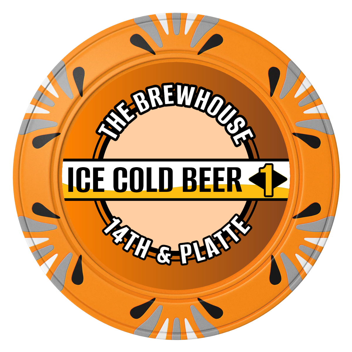 Ice Cold Beer Drink Token Clay Poker Chips - Orange / Macau / 40mm - Front