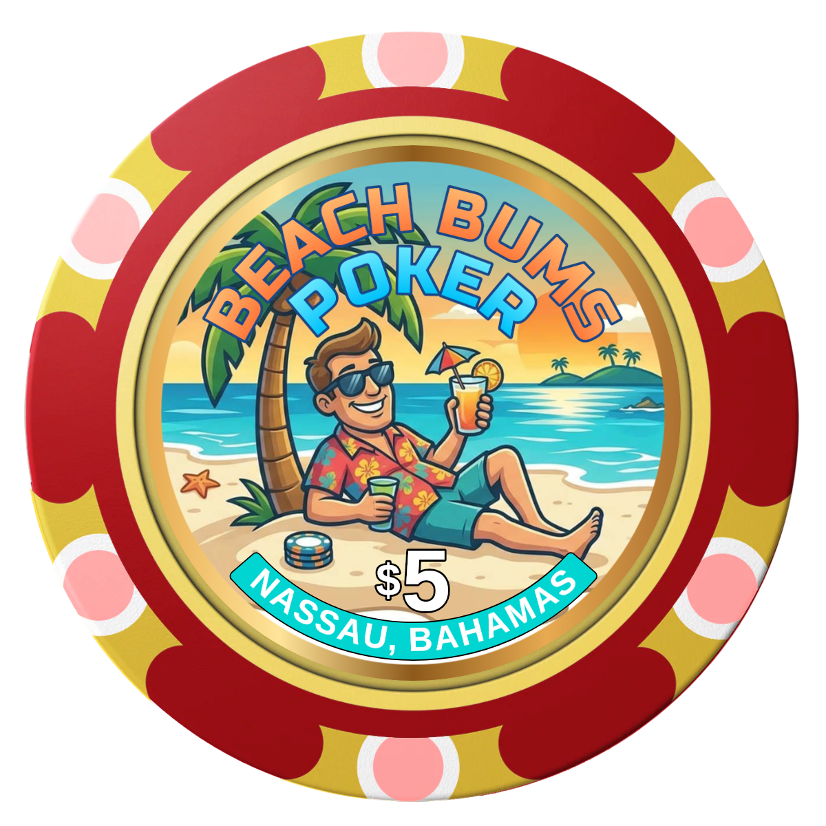 Sandy's Casino Clay Poker Chips - Red / Monte Carlo / 40mm - Front