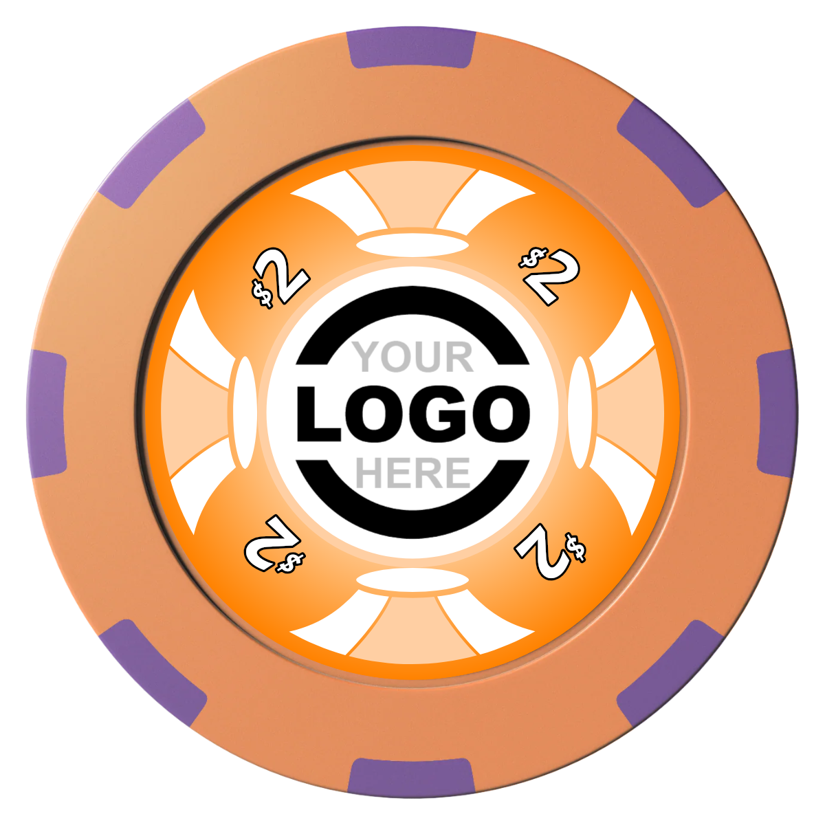 Alan Baker 4-2S A Clay Poker Chips - Orange / 8 Spot (2 Tone) / 40mm - Front