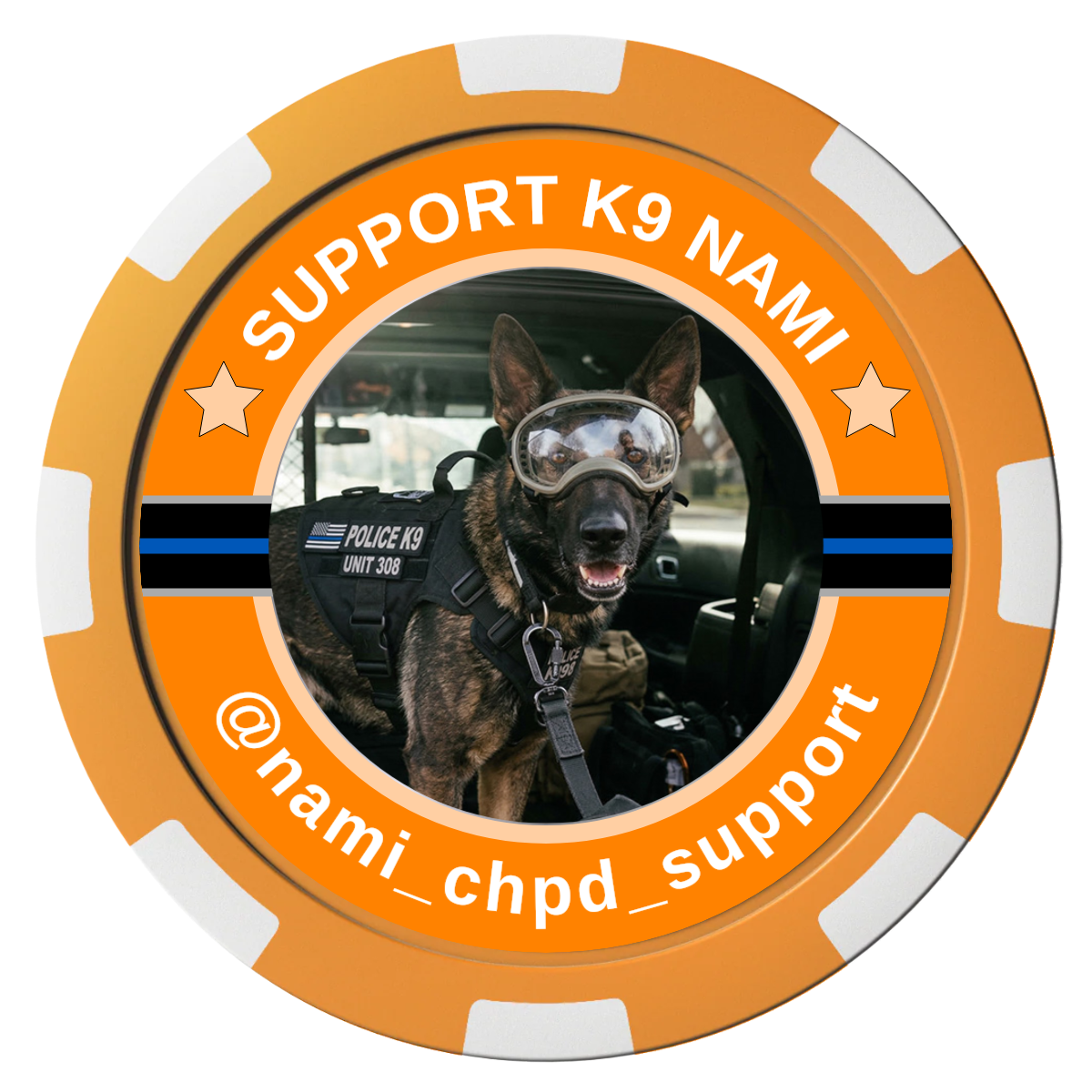 Police Department K9 #02 Composite Poker Chips - Orange / 8 Spot - Front