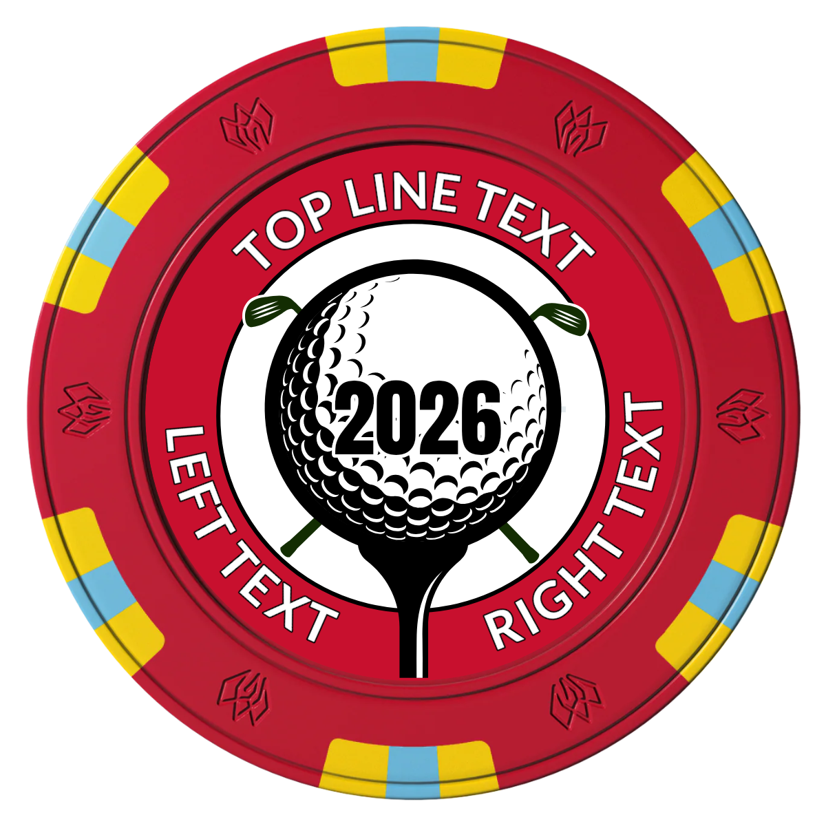 Tee it up Clay Poker Chips - Red / 6 Spot Gem / 40mm - Front