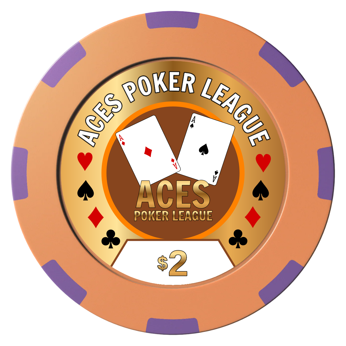 Aces Poker League Clay Poker Chips - Orange / 8 Spot (2 Tone) / 40mm - Front