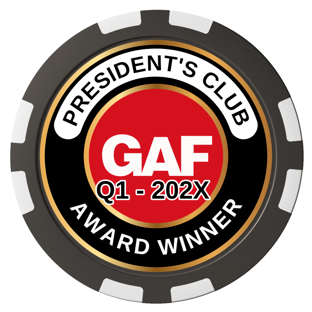 President's Club Composite Poker Chips - Black / 8 Stripe - Front