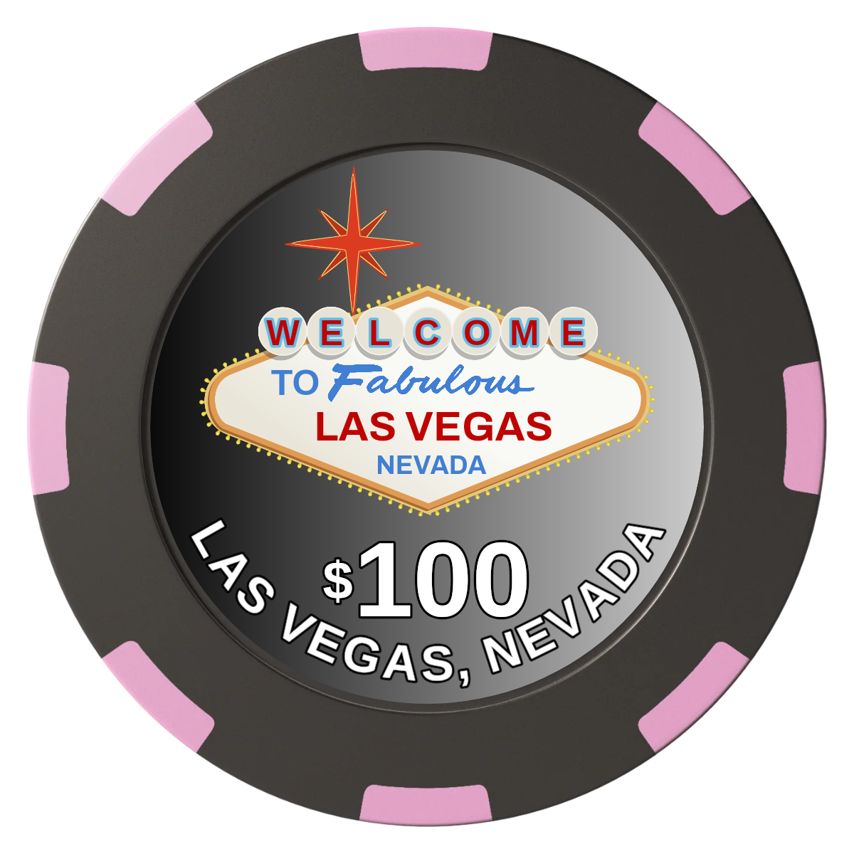 Vegas Sign Clay Poker Chips - Black / 8 Spot (2 Tone) / 40mm - Front