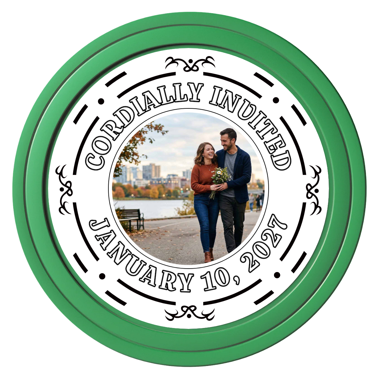 Save the Date Element Composite Poker Chips - Green / Solid - Front