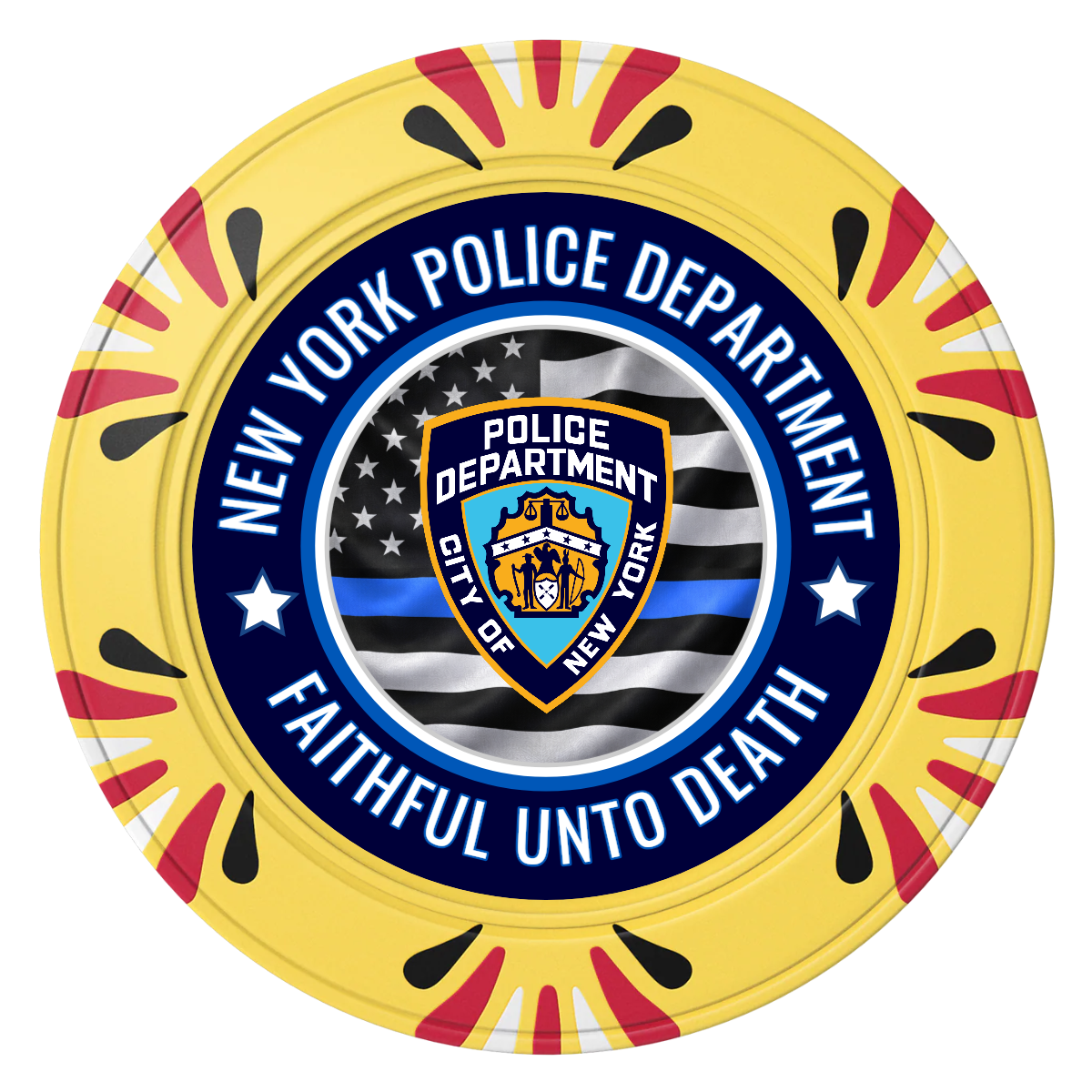 NYPD Safe and Fair Clay Poker Chips - Yellow / Macau / 40mm - Front