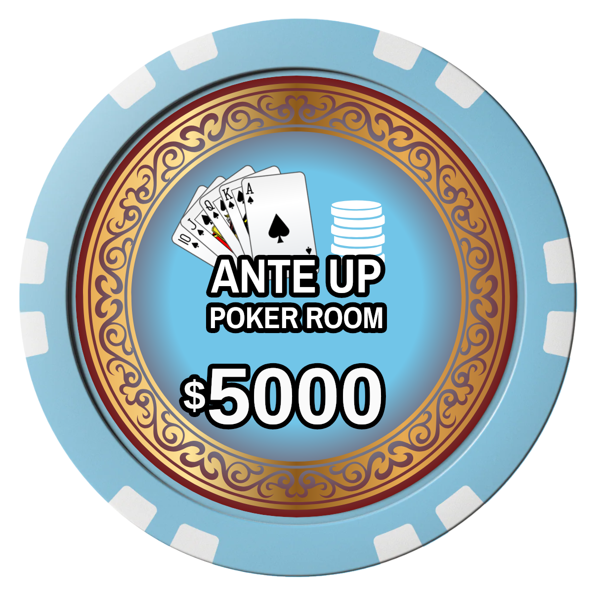 Ante Up Poker Room Composite Poker Chips - Light Blue / Double Stripe - Front
