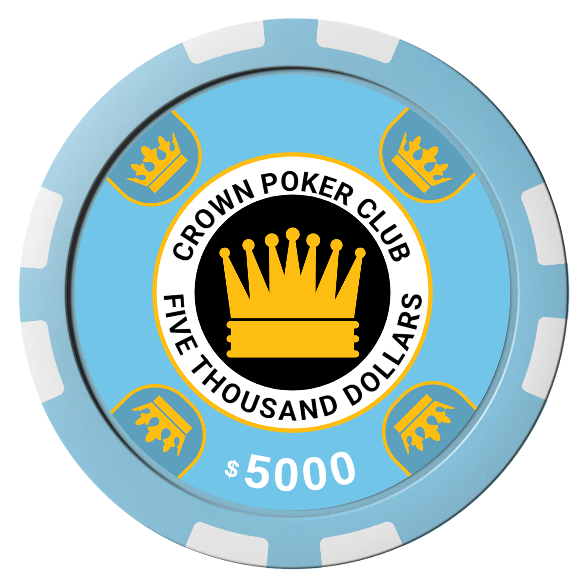 Crown Card Room Composite Poker Chips - Light Blue / 8 Stripe - Front