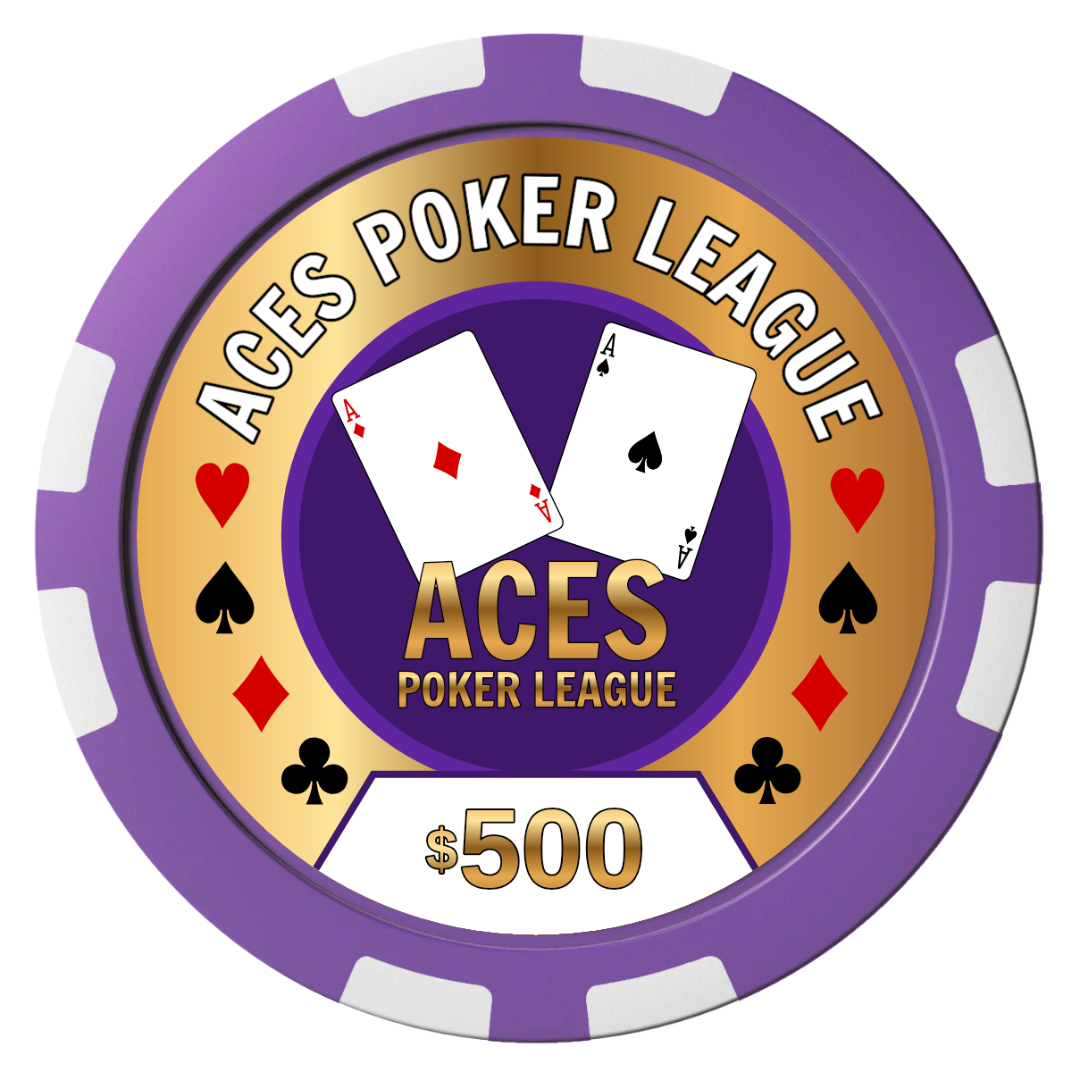 Aces Poker League Composite Poker Chips - Purple / 8 Stripe - Front