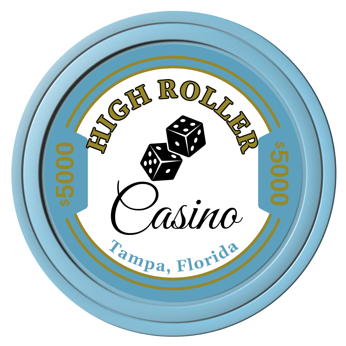 High Roller Casino Composite Poker Chips - Light Blue / Solid - Front