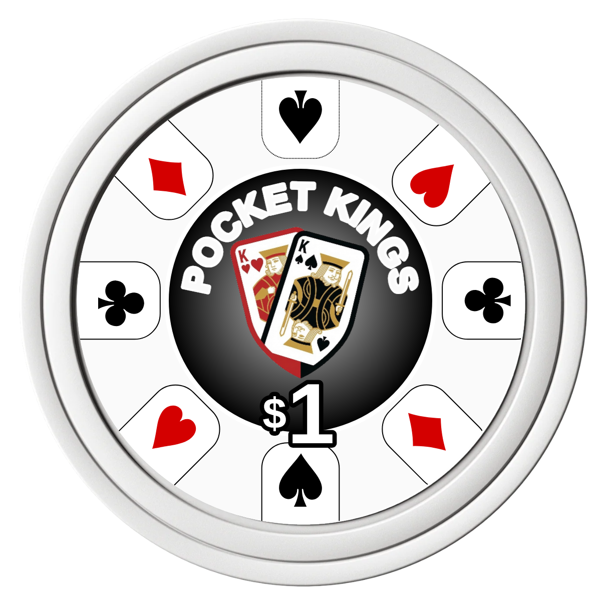 Pocket Kings Composite Poker Chips - White / Solid - Front