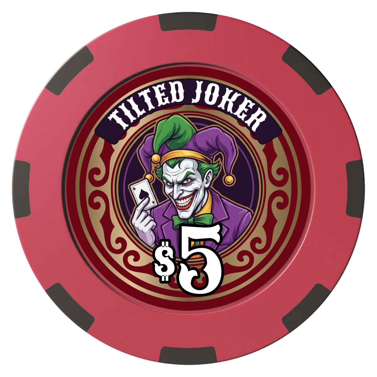 Tilted Joker Clay Poker Chips - Red / 8 Spot (2 Tone) / 40mm - Front