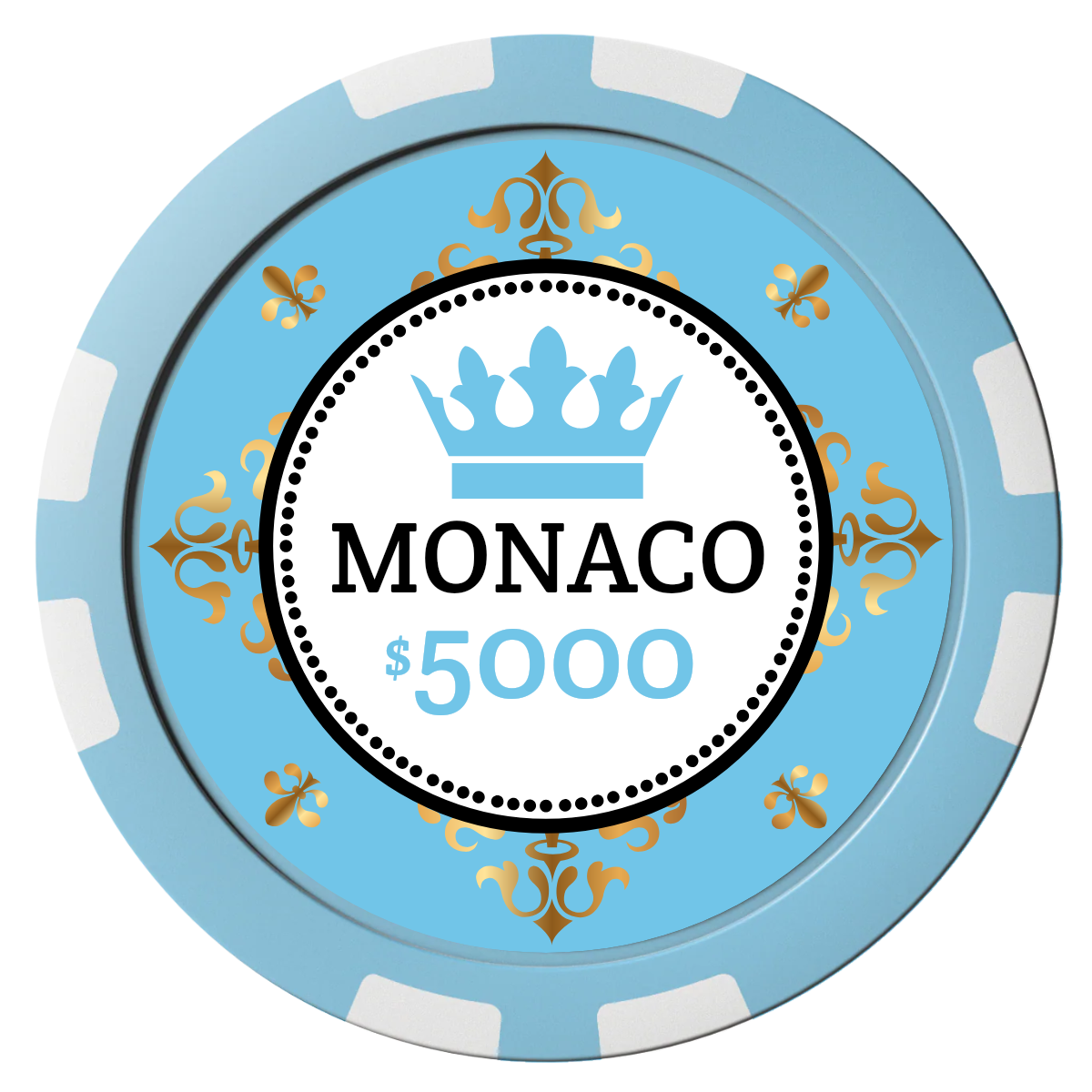 Monaco #001 Composite Poker Chips - Light Blue / 8 Stripe - Front