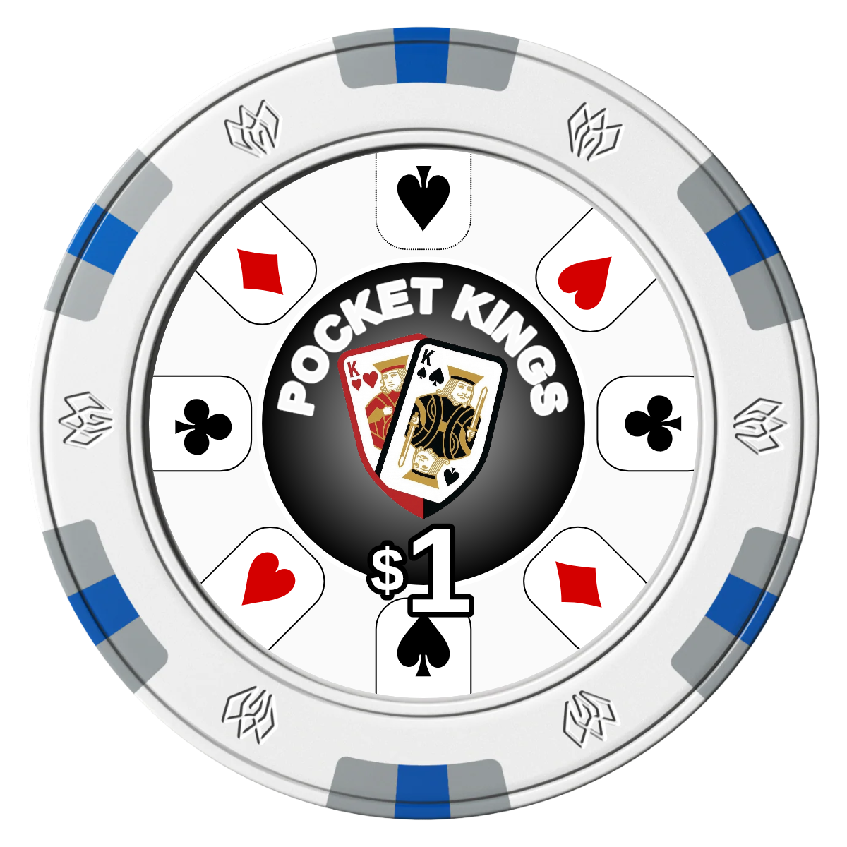 Pocket Kings Clay Poker Chips - White / 6 Spot Gem / 43mm - Front