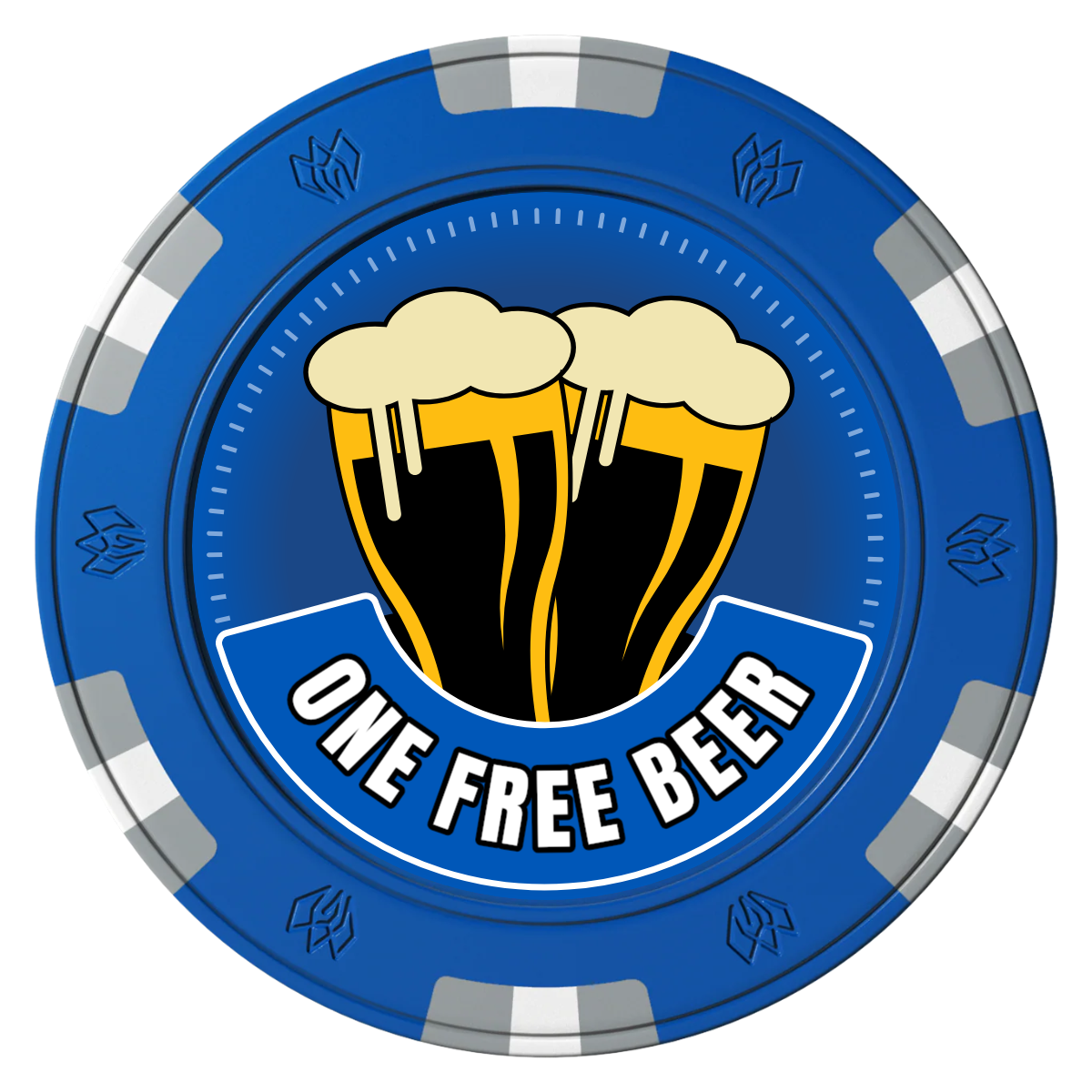Double Pint 2 Clay Poker Chips - Blue / 6 Spot Gem / 40mm - Front