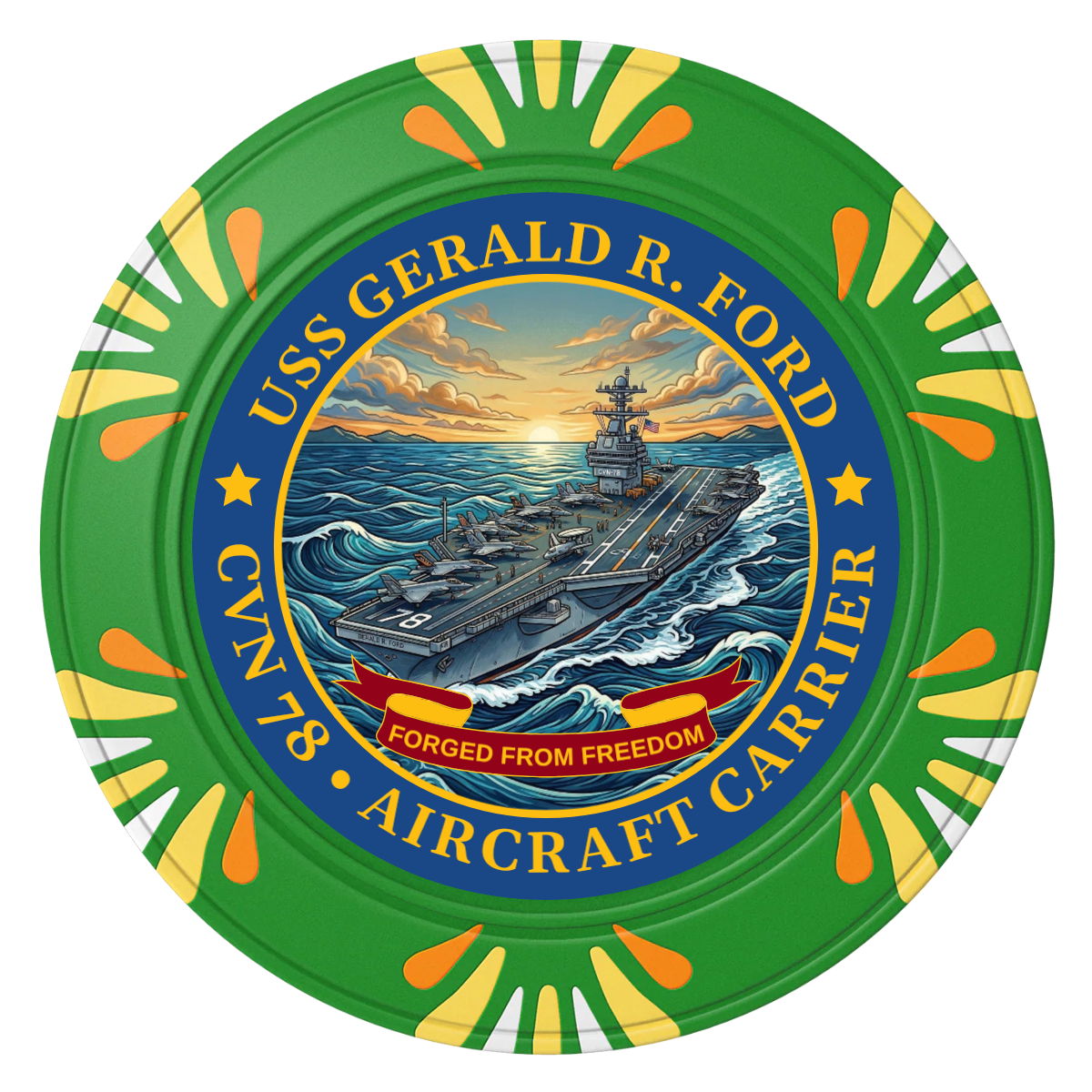 Navy USS Gerald Ford Clay Poker Chips - Green / Macau / 40mm - Front