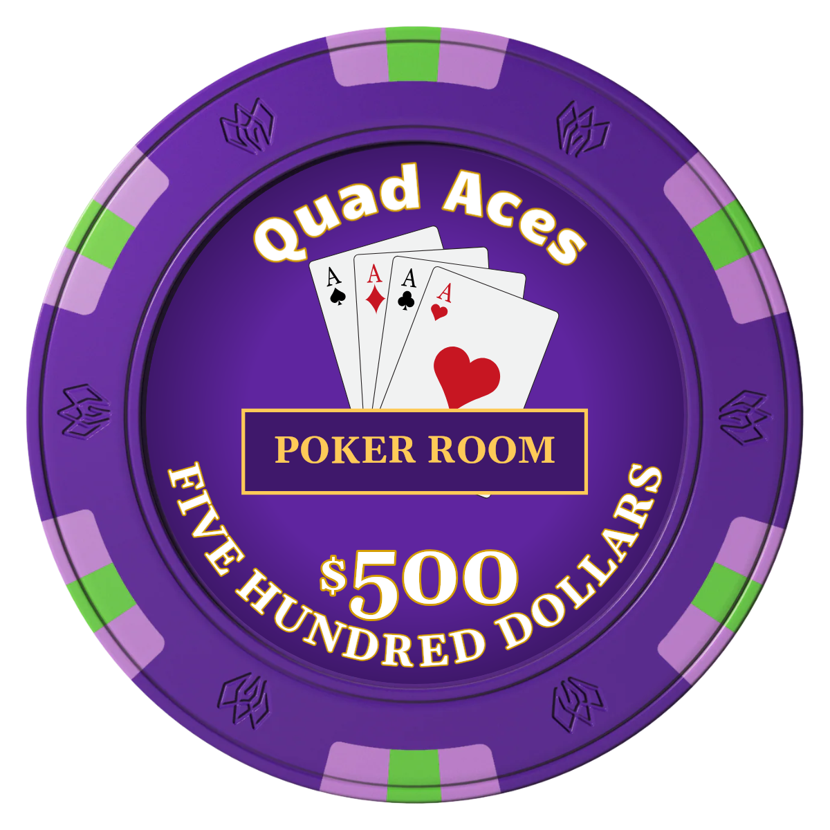 Quad Aces Clay Poker Chips - Purple / 6 Spot Gem / 43mm - Front